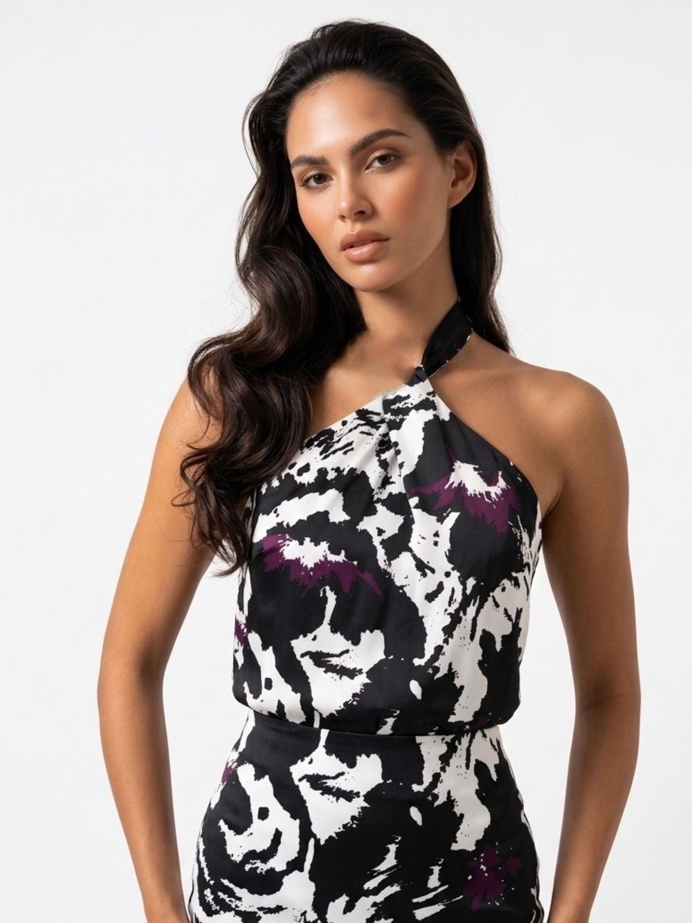 THE LIMITED | Silk One Strap Abstract Print White Black Purple Women’s Size M